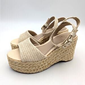 Sam Edelman April Platform Wedge Sandals Women's Linen Raffia Size US11M EU42